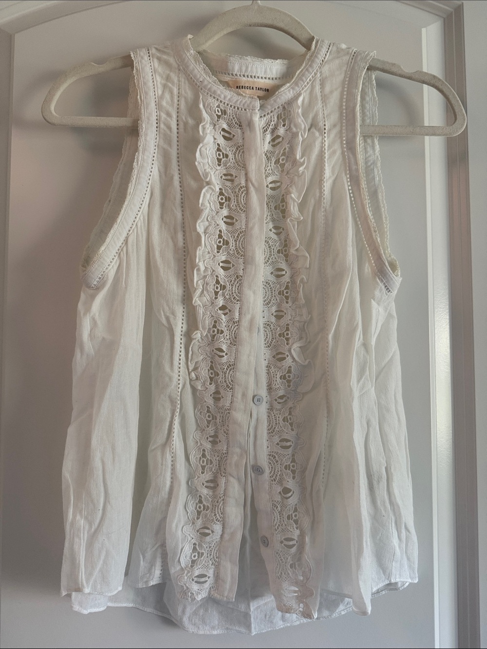 Rebecca Taylor White Lace-Front Sleeveless Camisole